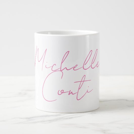 プロフェッショナルミニマルモダンリストピンク白追加の名前 ジャンボコーヒーマグカップ (正面)