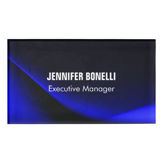 プロフェッショナルミニマルモダンリストブルーあなたの名前を追加 名札 (正面)