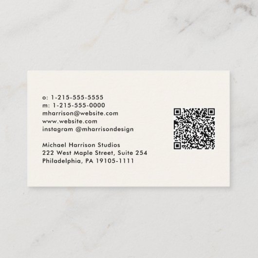 プロフェッショナルミニマルモダンQRコードクリーム 名刺 (裏面)