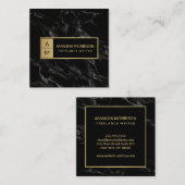 プロフェッショナルミニマルモノグラム金ゴールド/黒大理石 スクエア名刺 (正面/裏面)