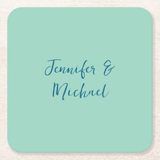 プロフェッショナルミニマル光ティール（緑がかった色）書 スクエアペーパーコースター (正面)