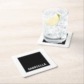 プロフェッショナルミニマル名前をカスタムする白黒 スクエアペーパーコースター (インサイチュ)