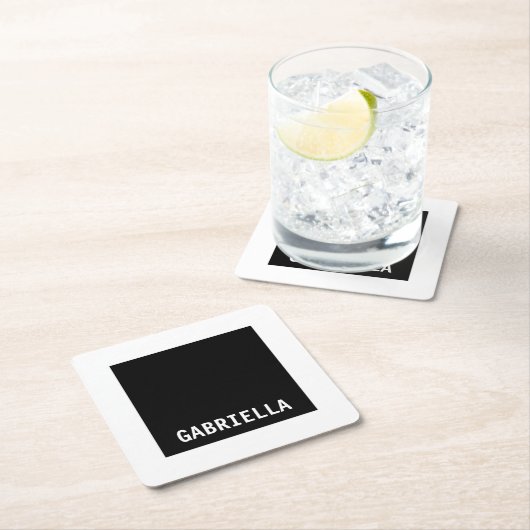 プロフェッショナルミニマル名前をカスタムする白黒 スクエアペーパーコースター (インサイチュ)