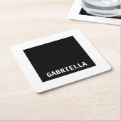 プロフェッショナルミニマル名前をカスタムする白黒 スクエアペーパーコースター (アングル)