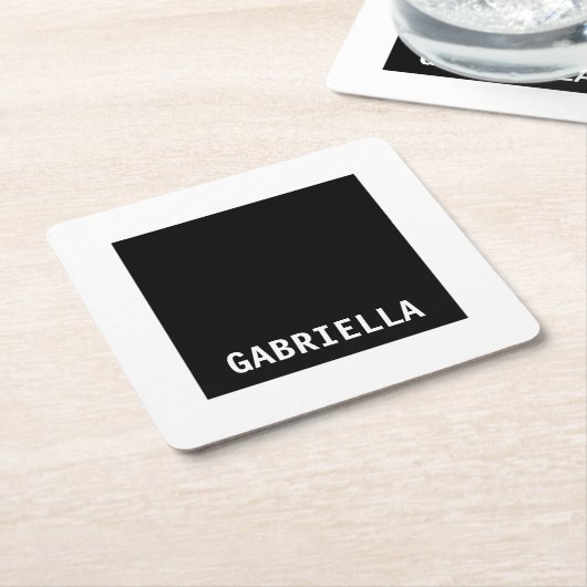 プロフェッショナルミニマル名前をカスタムする白黒 スクエアペーパーコースター (アングル)