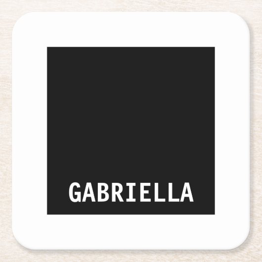 プロフェッショナルミニマル名前をカスタムする白黒 スクエアペーパーコースター (正面)