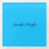 プロフェッショナルミニマル手書きスカイブルー ガラスコースター (正面)