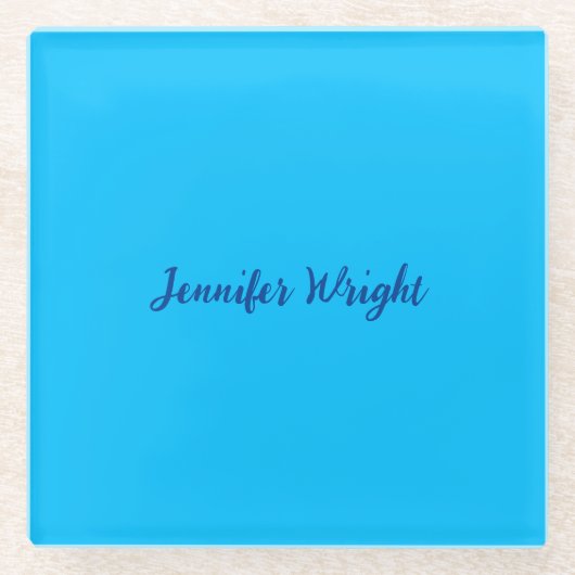 プロフェッショナルミニマル手書きスカイブルー ガラスコースター (正面)