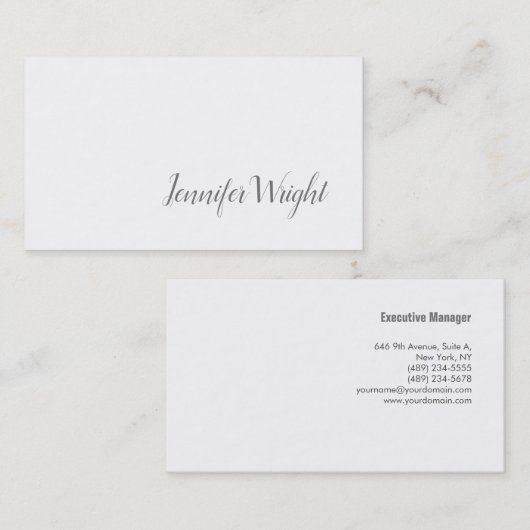 プロフェッショナルミニマル手書き白灰色 名刺 (正面/裏面)