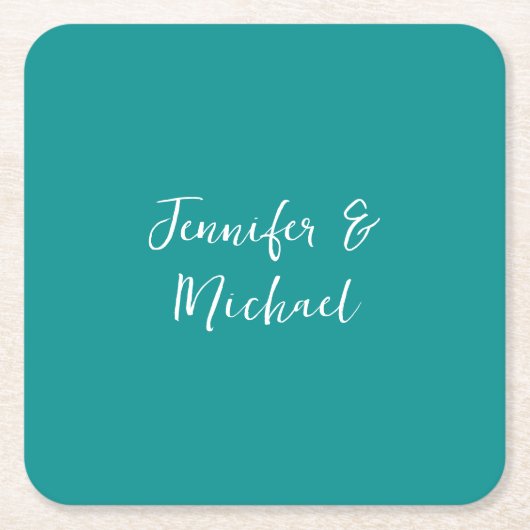 プロフェッショナルミニマル書道グリーンブルー スクエアペーパーコースター (正面)