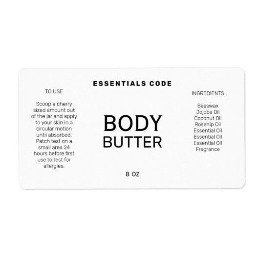 プロフェッショナルミニマル白体バターラベル ラベル (正面)