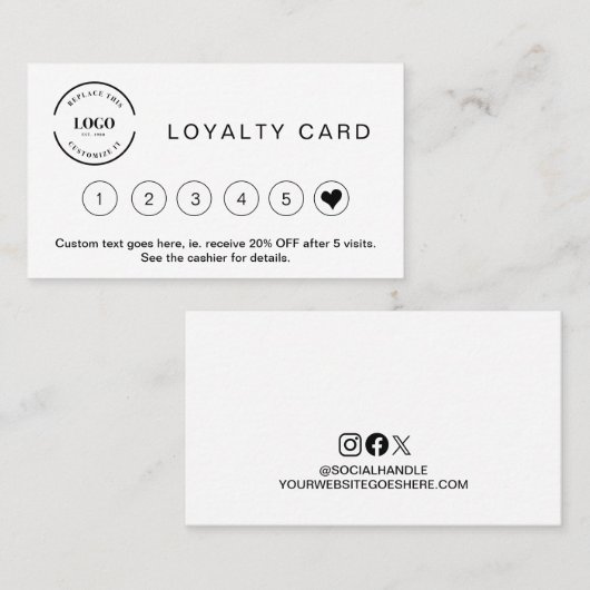 プロフェッショナルミニマル白黒カスタムロゴ ロイヤリティカード (正面/裏面)