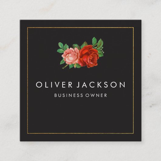 プロフェッショナルミニマル縁ど金ゴールドエレガントバラ スクエア名刺 (正面)