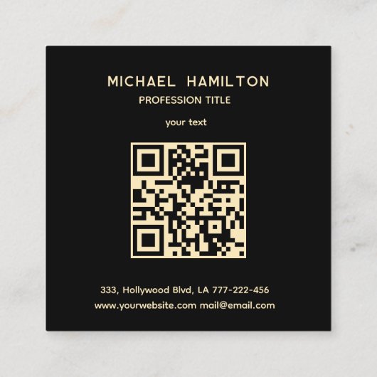 プロフェッショナルミニマル金ゴールドブラシストロークQRコード スクエア名刺 (裏面)