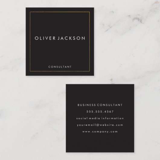 プロフェッショナルミニマル金ゴールド縁ど スクエア名刺 (正面/裏面)