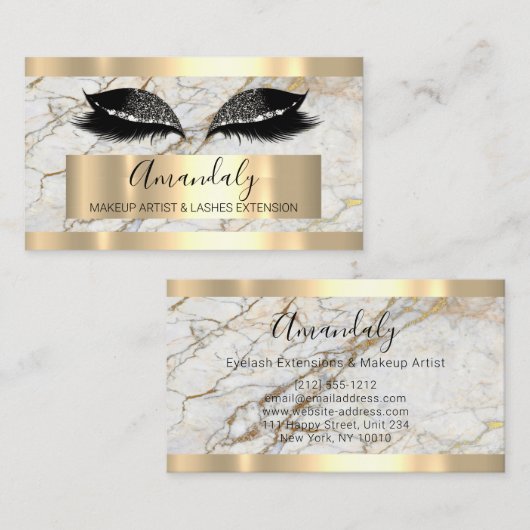 プロフェッショナルメイクアップまつげ延長金ゴールド大理石 名刺 (正面/裏面)