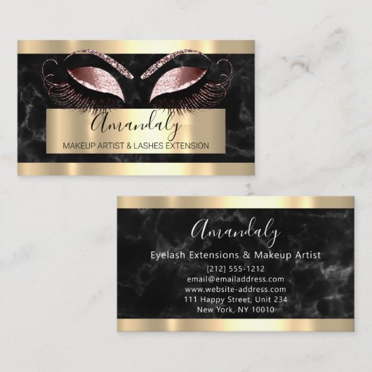 プロフェッショナルメイクアップまつ毛エクステンションバラ大理石 名刺 (正面/裏面)