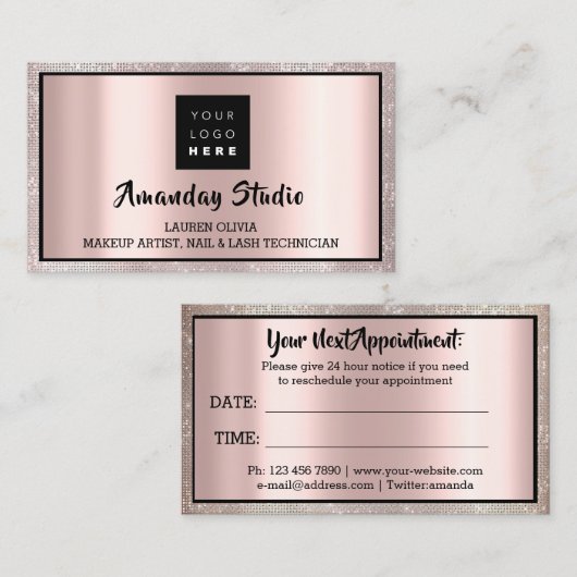 プロフェッショナルメイクアップアイラッシュロゴアポイントメントカード 名刺 (正面/裏面)
