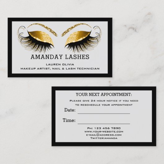 プロフェッショナルメイクアップアポイントメントカードグレーブラック 名刺 (正面/裏面)