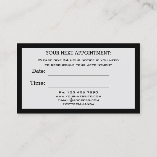 プロフェッショナルメイクアップアポイントメントカードグレーブラック 名刺 (裏面)