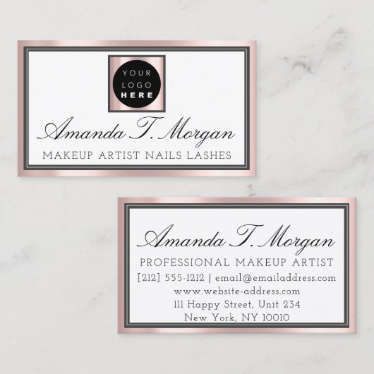 プロフェッショナルメイクアップアーティストアイラッシュバラピンクロゴ 名刺 (正面/裏面)