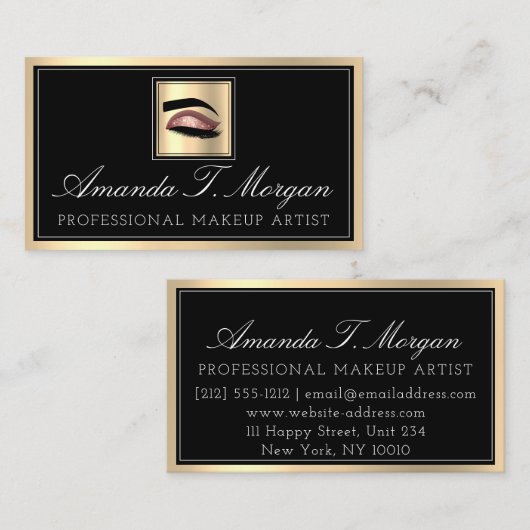 プロフェッショナルメイクアップアーティストアイラッシュヘアバラ金ゴールド 名刺 (正面/裏面)