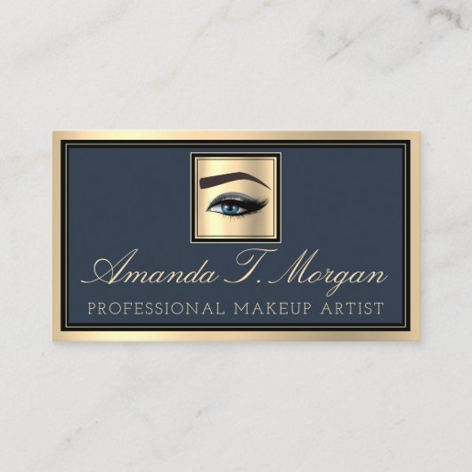 プロフェッショナルメイクアップアーティストアイラッシュ金ゴールドスモーキーブルー 名刺 (正面)