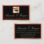 プロフェッショナルメイクアップアーティストアイラッシュ金ゴールドレッドブラック 名刺 (正面/裏面)