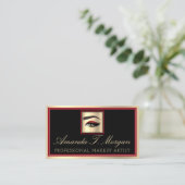 プロフェッショナルメイクアップアーティストアイラッシュ金ゴールドレッドブラック 名刺 (スタンド正面)