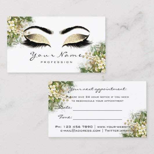 プロフェッショナルメイクアップアーティストアポイントメントホワイトカード 名刺 (正面/裏面)