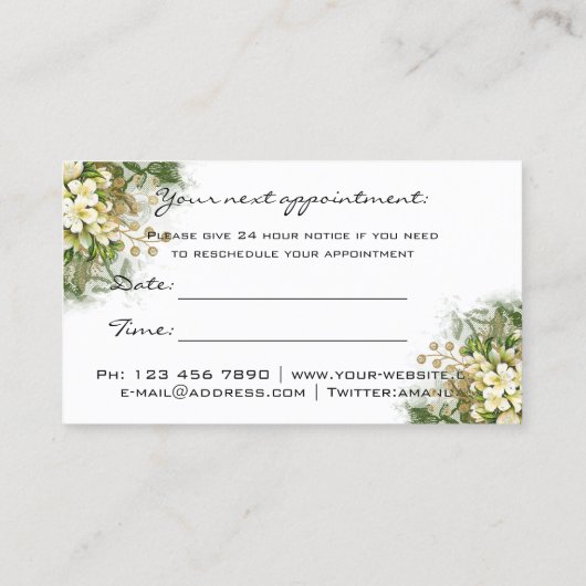 プロフェッショナルメイクアップアーティストアポイントメントホワイトカード 名刺 (裏面)