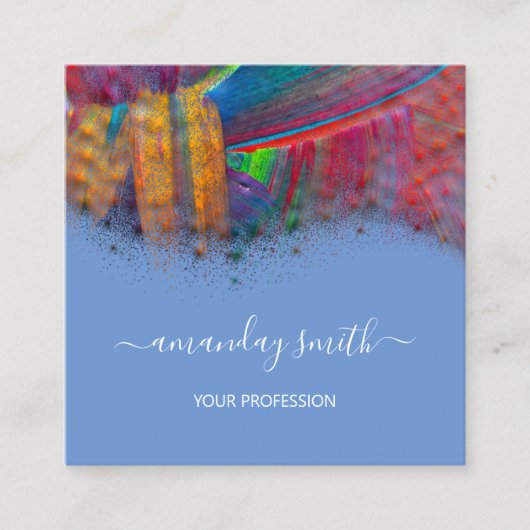 プロフェッショナルメイクアップアーティストアートワーク抽象芸術ブルー スクエア名刺 (正面)