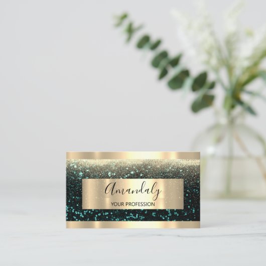 プロフェッショナルメイクアップアーティストイベントプランナー金ゴールドティール（緑がかった色） 名刺 (スタンド正面)