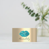 プロフェッショナルメイクアップアーティストキスリップブルー金ゴールド 名刺 (スタンド正面)