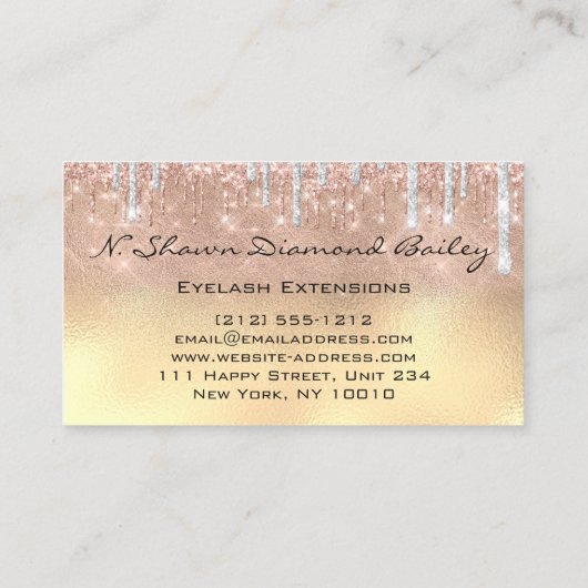 プロフェッショナルメイクアップアーティストグリーンアイドラッシュブルー金ゴールド 名刺 (裏面)