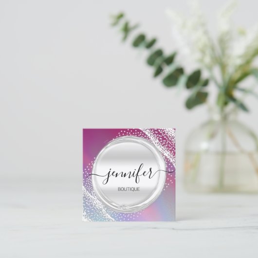 プロフェッショナルメイクアップアーティストシルバーシルバーグレーロゴ スクエア名刺 (スタンド正面)