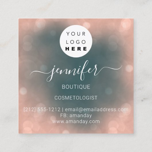 プロフェッショナルメイクアップアーティストバラティール(緑がかった色)ロゴ スクエア名刺 (裏面)