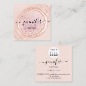 プロフェッショナルメイクアップアーティストバラピンクパウダーロゴ スクエア名刺 (正面/裏面)