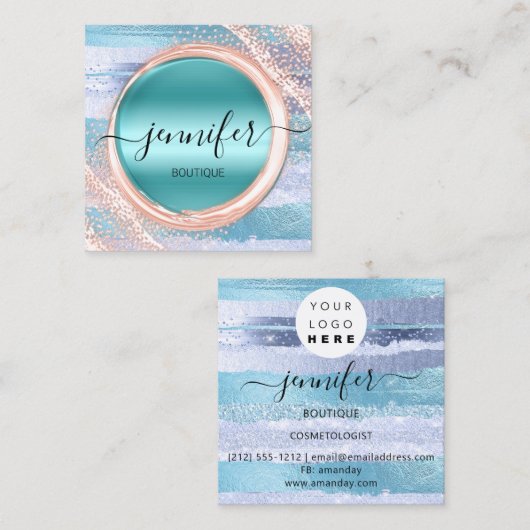 プロフェッショナルメイクアップアーティストバラブルーロゴ スクエア名刺 (正面/裏面)