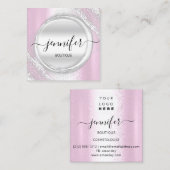 プロフェッショナルメイクアップアーティストピンクシルバーグレーロゴ スクエア名刺 (正面/裏面)