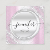 プロフェッショナルメイクアップアーティストピンクシルバーグレーロゴ スクエア名刺 (正面)