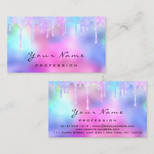 プロフェッショナルメイクアップアーティストピンクヘアホログラフ 名刺 (正面/裏面)