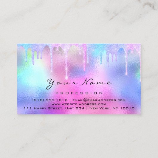 プロフェッショナルメイクアップアーティストピンクヘアホログラフ 名刺 (裏面)