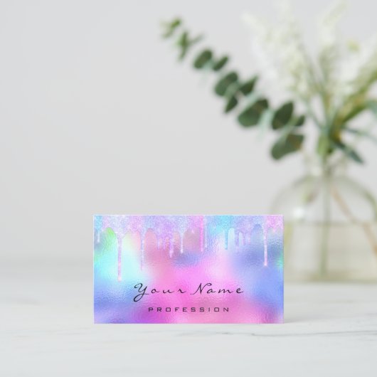 プロフェッショナルメイクアップアーティストピンクヘアホログラフ 名刺 (スタンド正面)