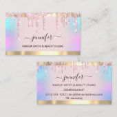 プロフェッショナルメイクアップアーティストピンクホログラフドリップルクス 名刺 (正面/裏面)