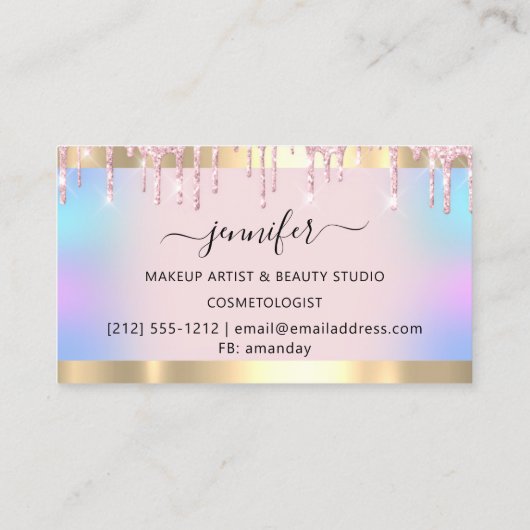 プロフェッショナルメイクアップアーティストピンクホログラフドリップルクス 名刺 (裏面)