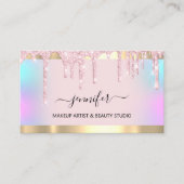 プロフェッショナルメイクアップアーティストピンクホログラフドリップルクス 名刺 (正面)