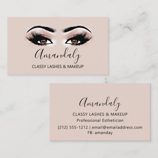 プロフェッショナルメイクアップアーティストブラウンまつ毛金ゴールドVIP 名刺 (正面/裏面)