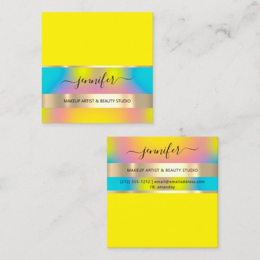 プロフェッショナルメイクアップアーティストヘア爪、 ネイル金ゴールド黄 スクエア名刺 (正面/裏面)