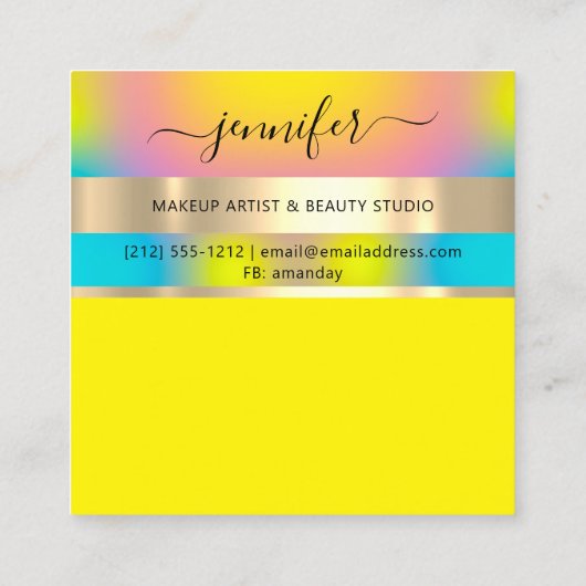 プロフェッショナルメイクアップアーティストヘア爪、 ネイル金ゴールド黄 スクエア名刺 (裏面)